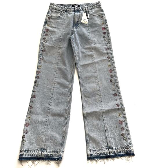 DESIGUAL Flower Embroidered Wide Leg Slit Hem Jeans Size 14 NWT - Picture 6 of 14